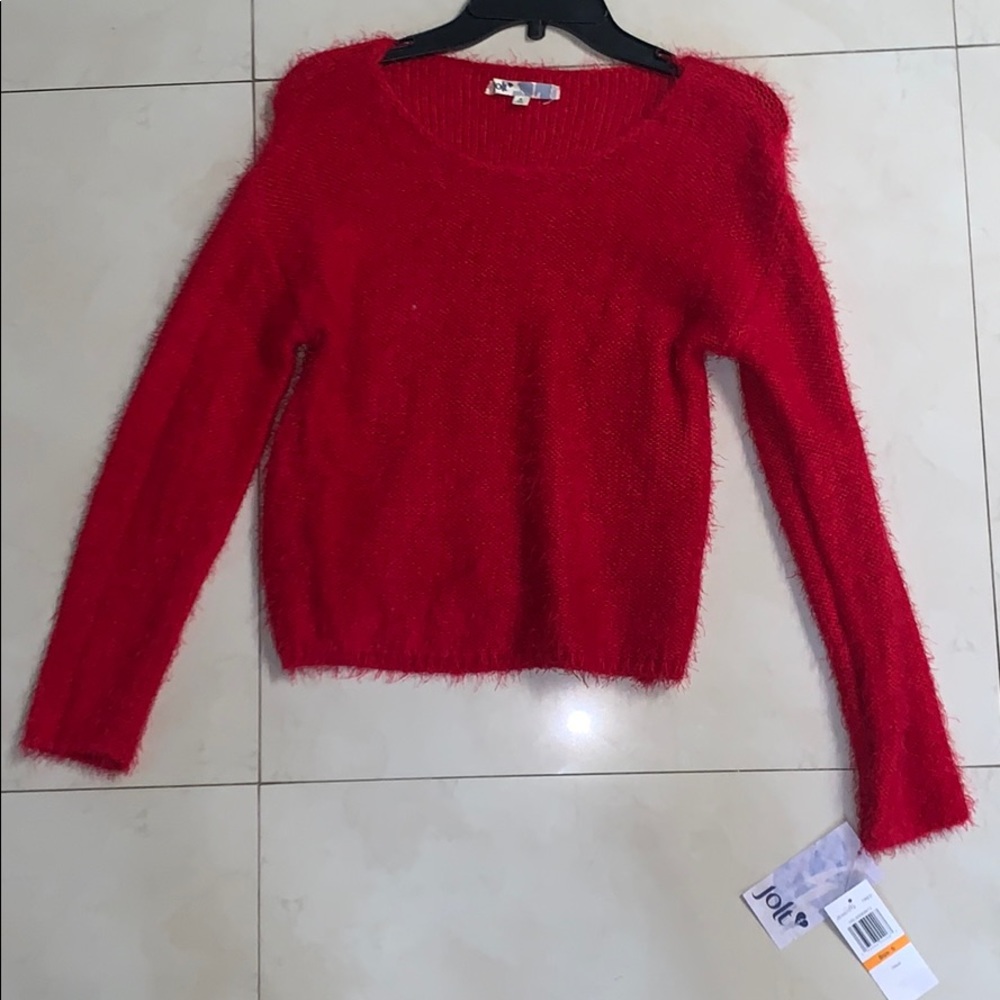 NWT Fuzzy red junior girls sweater